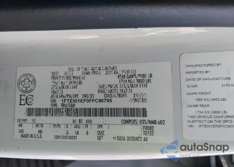 2015 Ford F-150 Lariat z USA, uszkodzony, nr VIN 1FTEW1EF0FFC96795